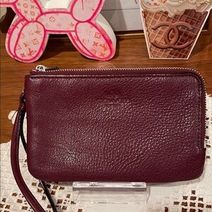 Coach Burgundy Leather Wristlet